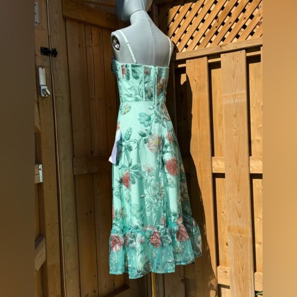🆕 DRESS THE POPULATION 🧿 NWOT Lauren Floral Sequin Midi Dress, Sage - Sz S - Picture 6 of 15